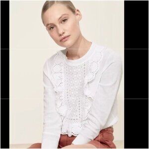 J. Crew women's Eyelet Bib Sweater medium white lace cotton